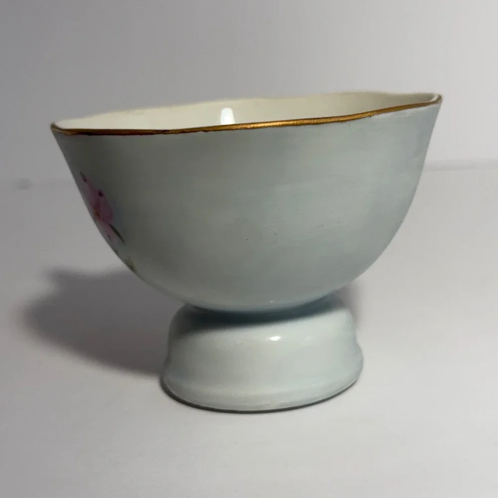 Vintage Lefton China Musical Teacup Pink Floral Gold Trim Footed Porcelain Japan